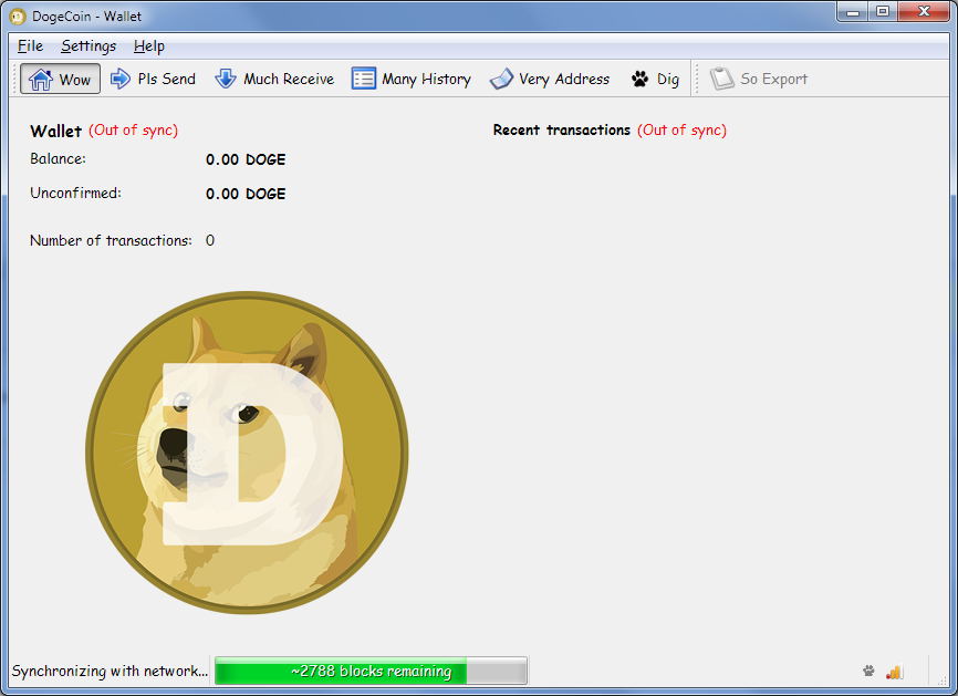 DogeCoin wallet downloading blockchains and saying syncing with network