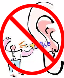 Clip art of a man making noise in an ear with a big no circle